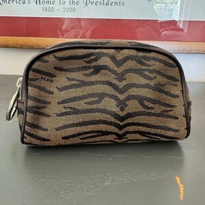 EUC  Fendi Zebra Animal Print Brown Fabric Bag Pouch Cosmetic Toiletry